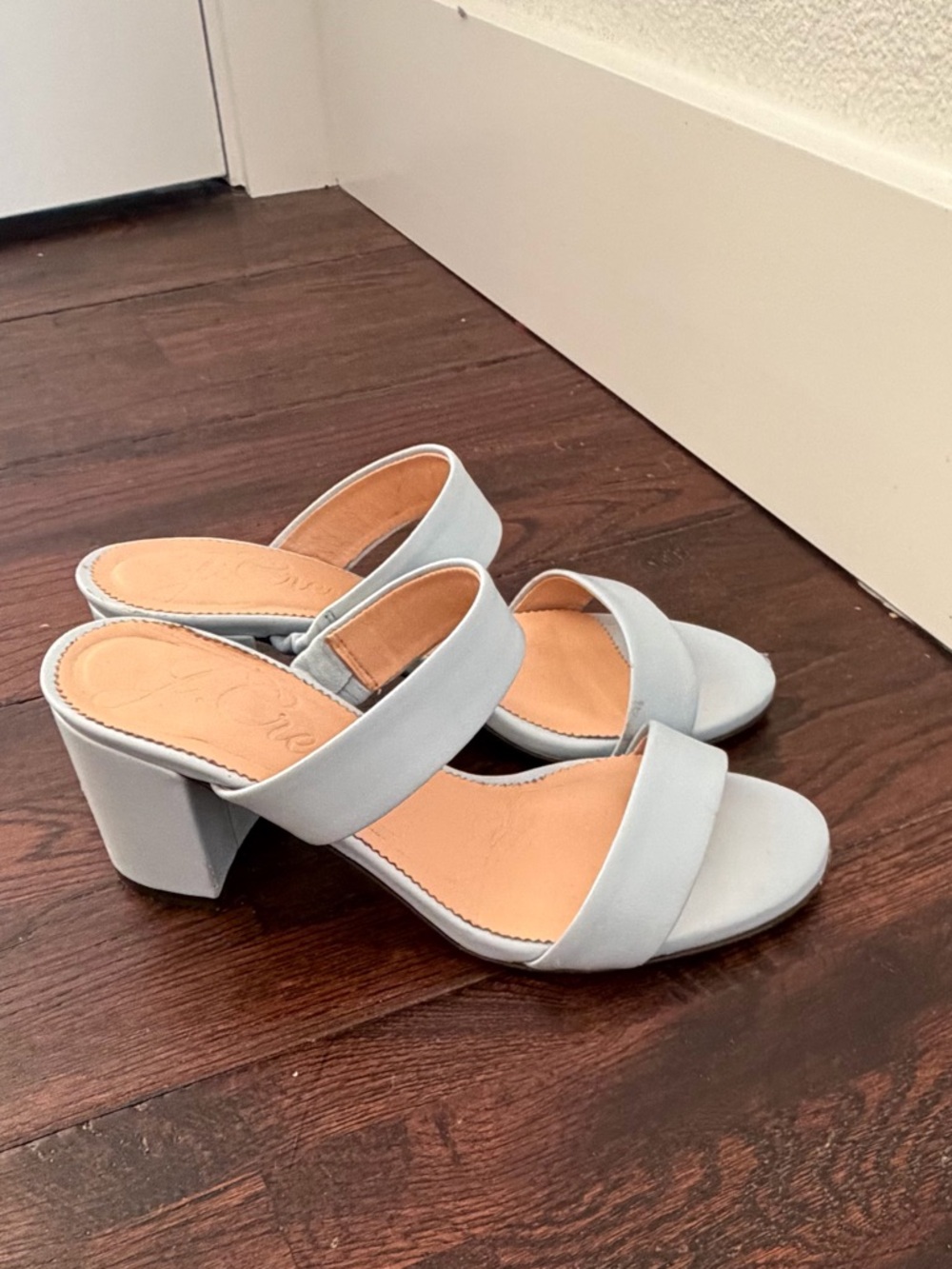 J. Crew leather Pale Blue Double-Strap Block Heel Sandals